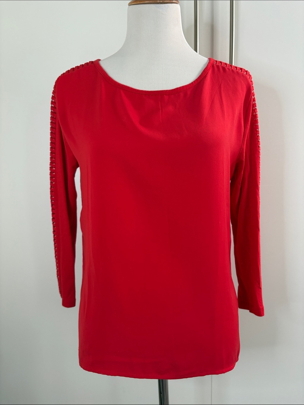 Calvin Klein Red Long Sleeve Ladder-Detail Top S